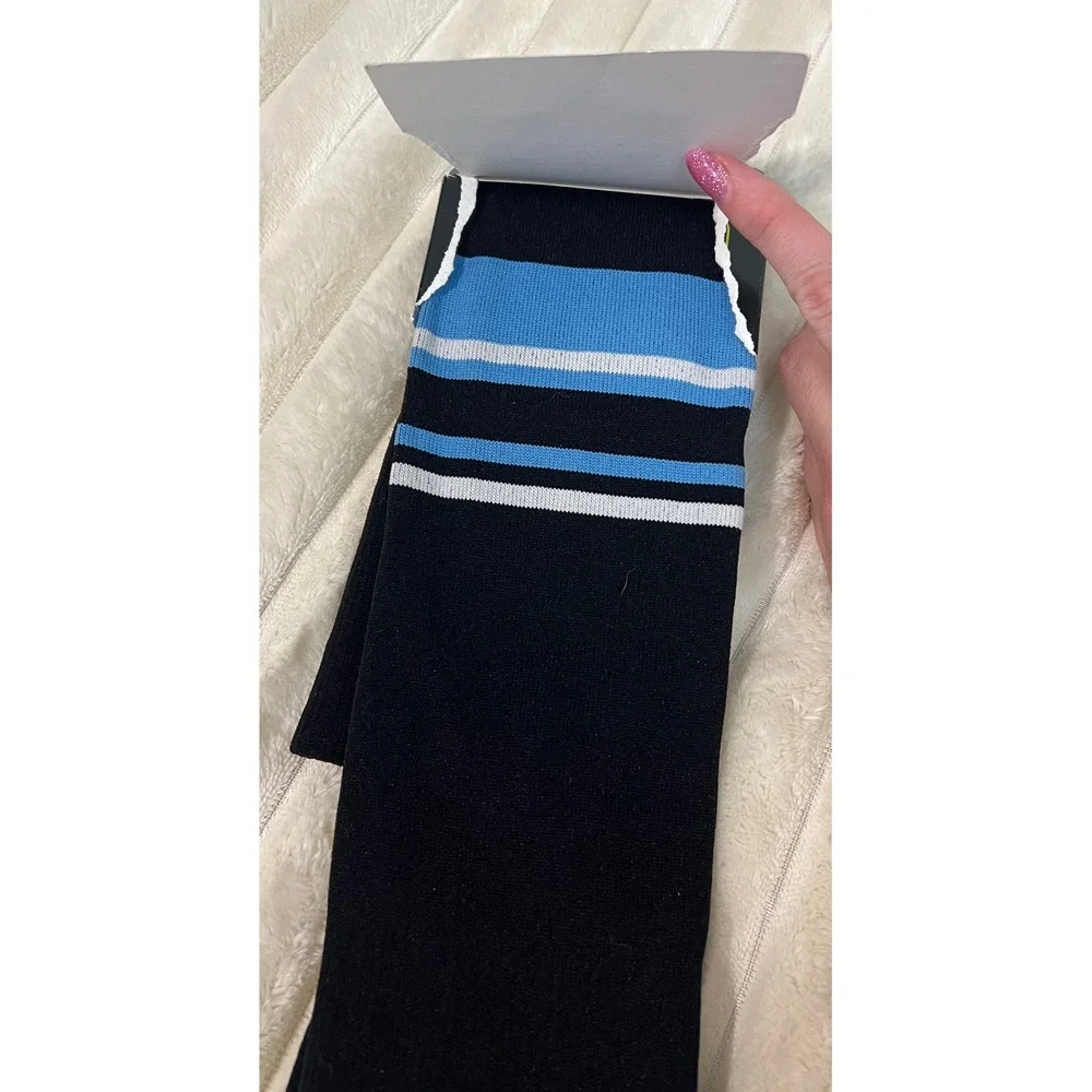 Pear‎ Performance Socks Mens Large Black Blue White Striped Over Calf Soccer NEW